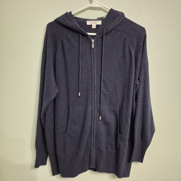 Autograph Other - Autograph Men's Quiet Luxury Navy Cashmere Knit Zip Hooded Sweater Size Medium